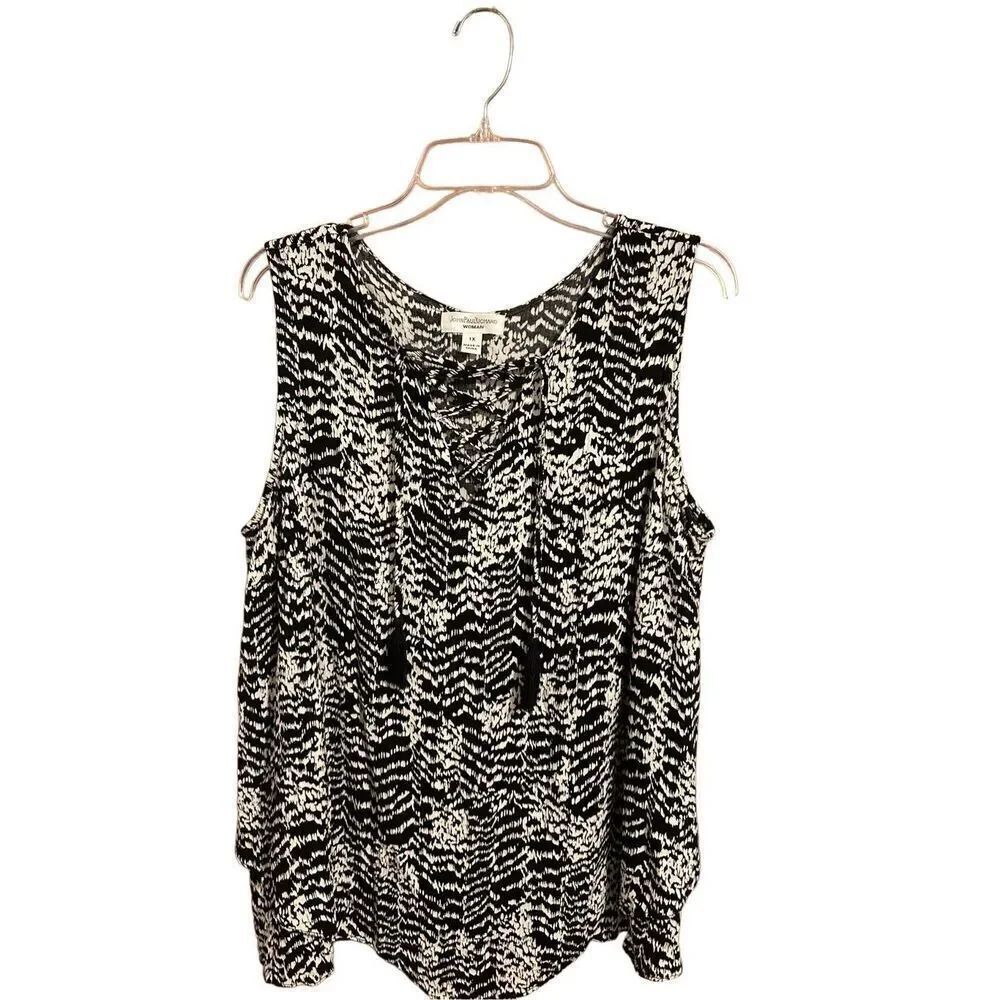 John Paul Richard Woman Size 1X Tank Blouse CrissCross Front Tasel End Ties